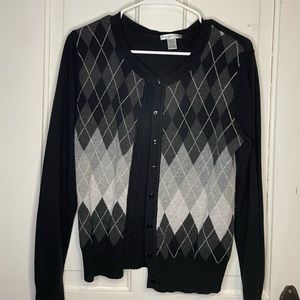 Small Argyle Black and White Button-Up Cardigan